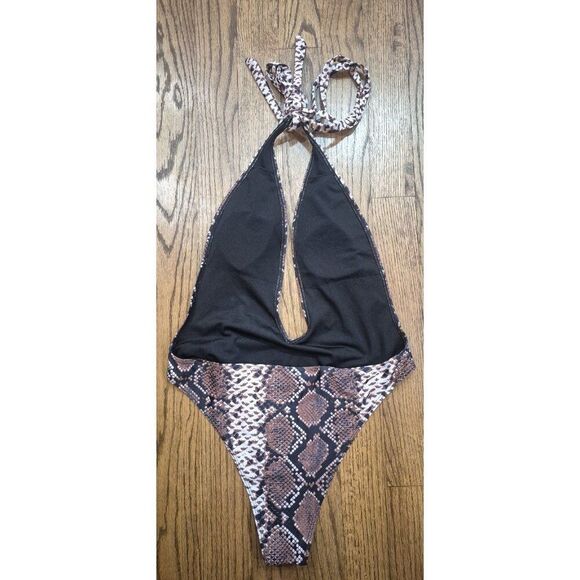 MATTE Plunge Open Back Haulter Bathingsuit Swimsuit Women's Size Large - Picture 2 of 3